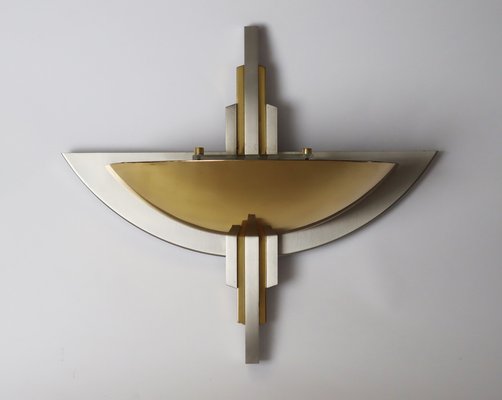 Art Deco Bicolor Wall Lamp in Brass and Chrome, 1980s-ESB-1814641