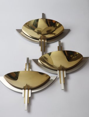 Art Deco Bicolor Wall Lamp in Brass and Chrome, 1980s-ESB-1814641