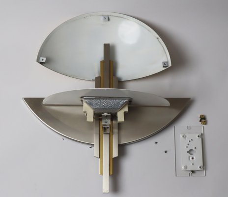 Art Deco Bicolor Wall Lamp in Brass and Chrome, 1980s-ESB-1814641