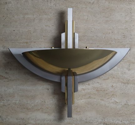 Art Deco Bicolor Wall Lamp in Brass and Chrome, 1980s-ESB-1814641