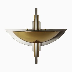 Art Deco Bicolor Wall Lamp in Brass and Chrome, 1980s-ESB-1814641