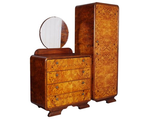 Art Deco Birch and Walnut Burl Bedroom Set by Osvaldo Borsani, 1930s, Set of 4-NJV-749325