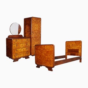 Art Deco Birch and Walnut Burl Bedroom Set by Osvaldo Borsani, 1930s, Set of 4-NJV-749325