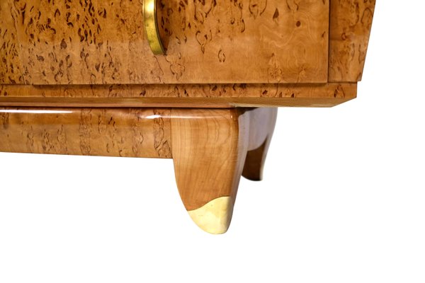 Art Deco Birch Burl Wood Curved Hand Polished Sideboard with Brass Fittings, 1930s-CXC-1368778