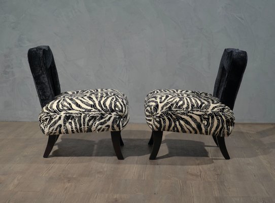 Art Deco Black and White Velvet French Armchairs, 1920s, Set of 2-UH-875582