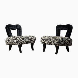 Art Deco Black and White Velvet French Armchairs, 1920s, Set of 2-UH-875582