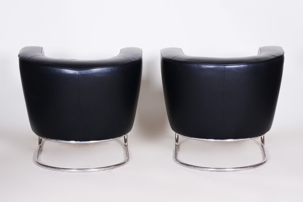 Art Deco Black Armchairs in Leather by Jindrich Halabala for Up Závody, 1930s, Set of 2-WHY-1768669