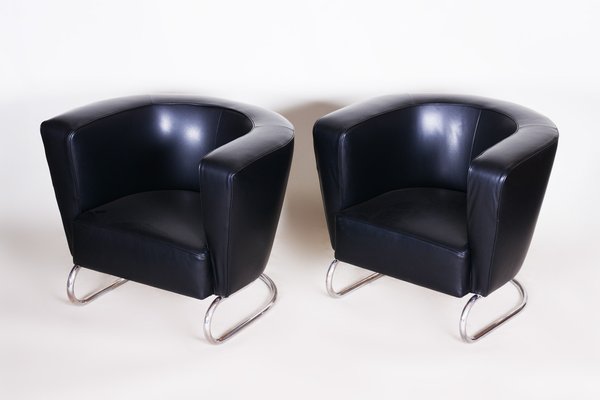 Art Deco Black Armchairs in Leather by Jindrich Halabala for Up Závody, 1930s, Set of 2-WHY-1768669