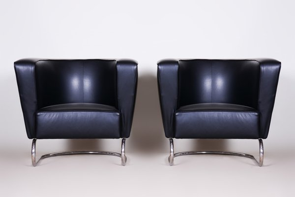 Art Deco Black Armchairs in Leather by Jindrich Halabala for Up Závody, 1930s, Set of 2-WHY-1768669