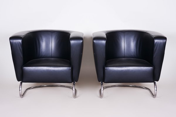 Art Deco Black Armchairs in Leather by Jindrich Halabala for Up Závody, 1930s, Set of 2-WHY-1768669