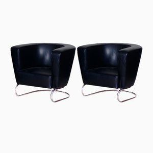 Art Deco Black Armchairs in Leather by Jindrich Halabala for Up Závody, 1930s, Set of 2-WHY-1768669