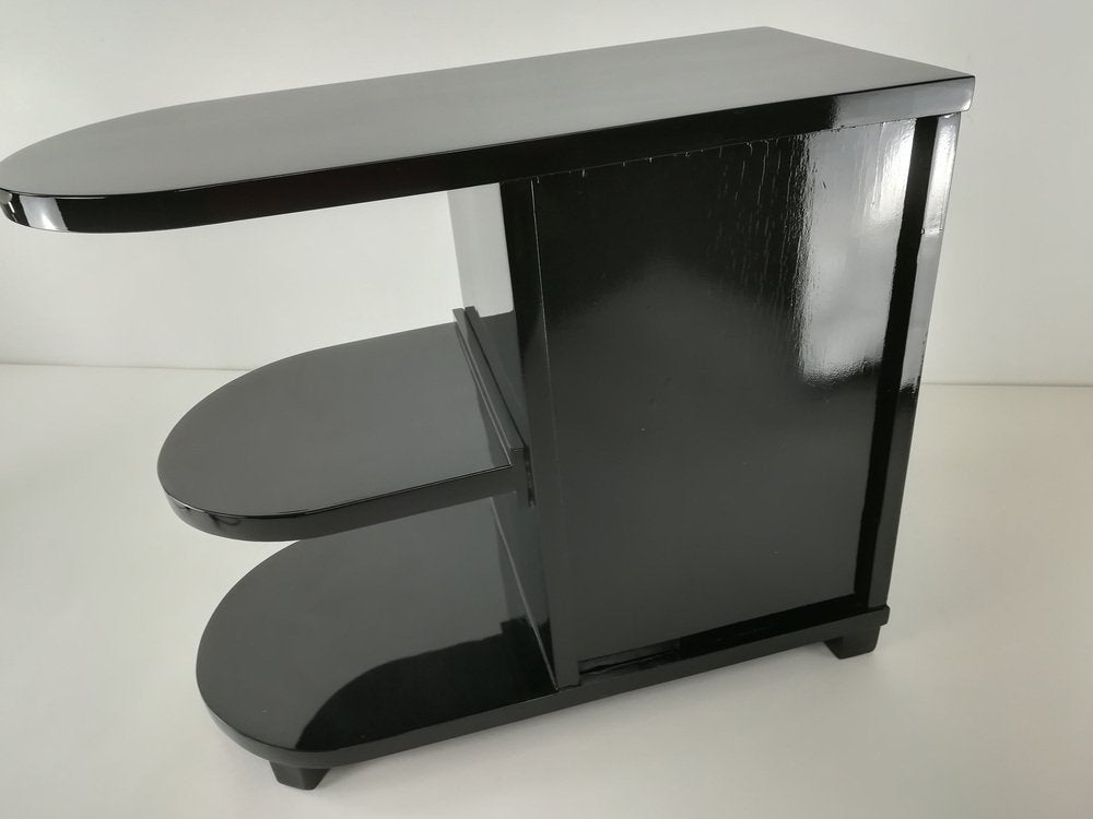 Art Deco Black Bedside Table in High Gloss, 1930