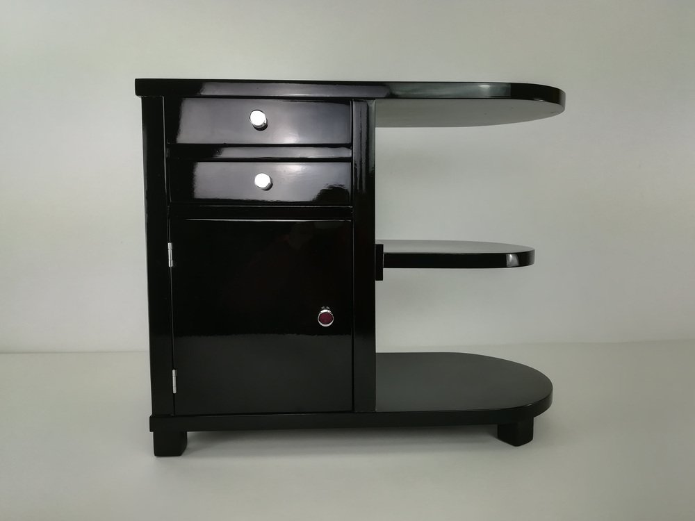 Art Deco Black Bedside Table in High Gloss, 1930