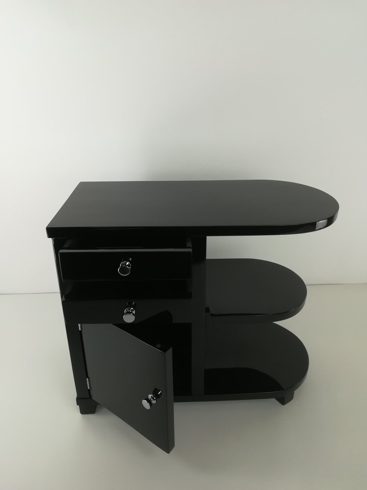 Art Deco Black Bedside Table in High Gloss, 1930