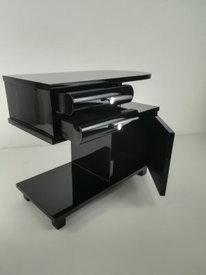 Art Deco Black Glossy Bedside Table, 1920s-KDB-2041931