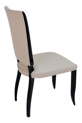 Art Deco Black Lacquer and Beige Leather Dining Room Chairs, 1930s, Set of 6-CXC-1401520