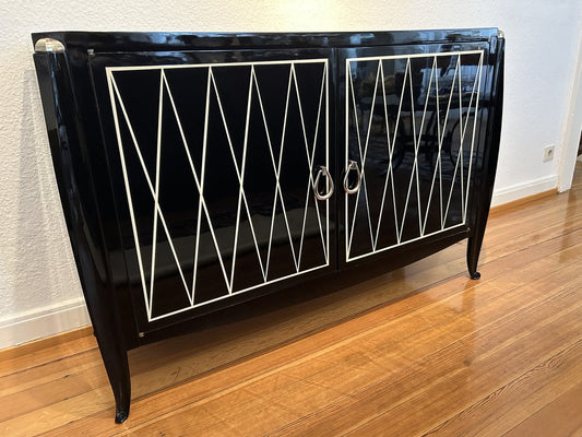 Art Deco Black Lacquer and Rhombus Sideboard, 1920s