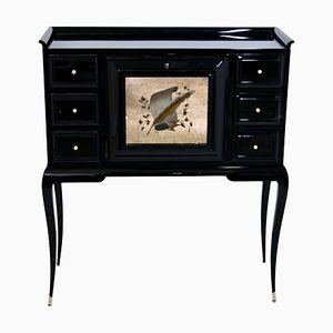 Art Deco Black Lacquer Secretaire with Etched Mirror-CXC-1752731