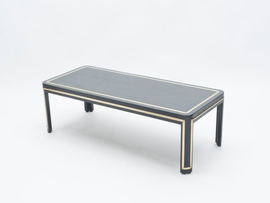 Art Deco Black Painted Wood and Brass Coffee Table, 1940s-YJA-620912