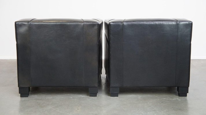 Art Deco Black Sheep Leather Armchairs, Set of 2-HPP-2036605