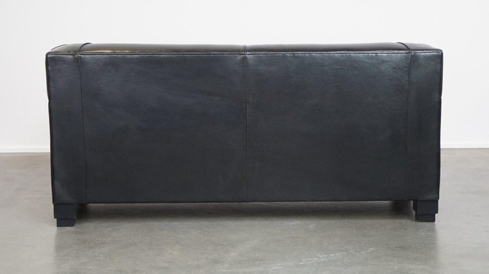 Art Deco Black Sheep Leather Sofa-HPP-2036606