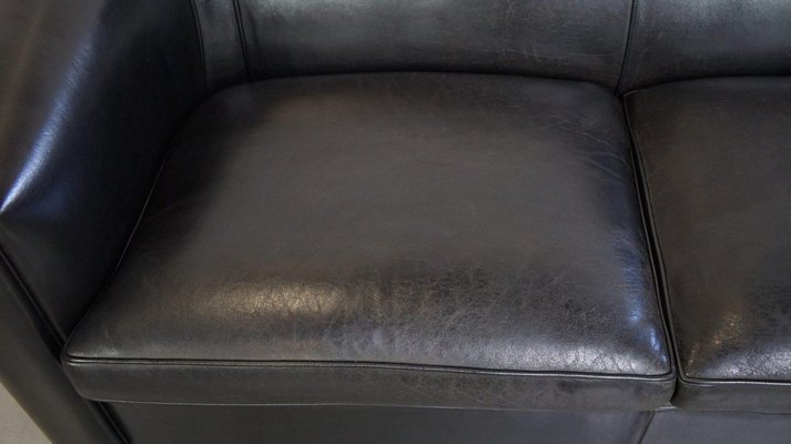 Art Deco Black Sheep Leather Sofa-HPP-2036606