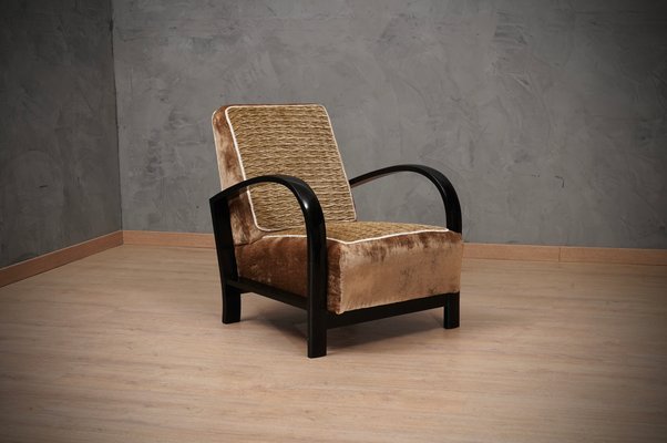 Art Deco Black Shellac & Brown Velvet Italian Armchairs, 1940, Set of 2-UH-1215602