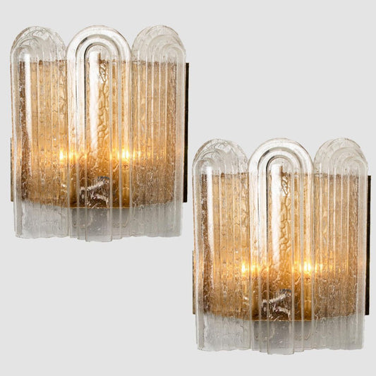 Art Deco Blown Glass & Brass Wall Sconce attributed to Doria, 1960s