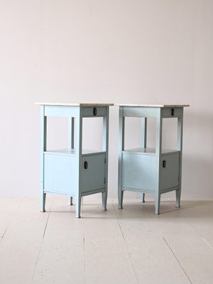 Art Deco Blue Bedside Tables with Drawers, 1930s, Set of 2-QWP-1816630