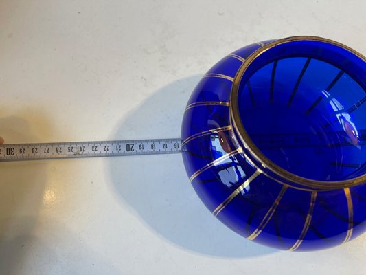 Art Deco Blue Bowl with Gold Enamel Stripes, 1930s-LCR-1058071