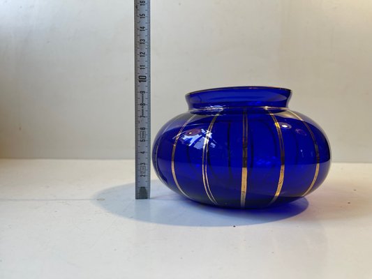 Art Deco Blue Bowl with Gold Enamel Stripes, 1930s-LCR-1058071