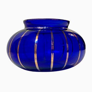 Art Deco Blue Bowl with Gold Enamel Stripes, 1930s-LCR-1058071