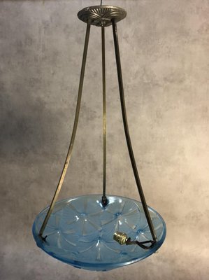 Art Deco Blue Chandelier by Degué, 1930s-SDV-646920