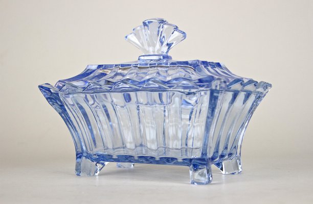 Art Deco Blue Glass Box with Lid, Austria, 1920s-TQA-1322209