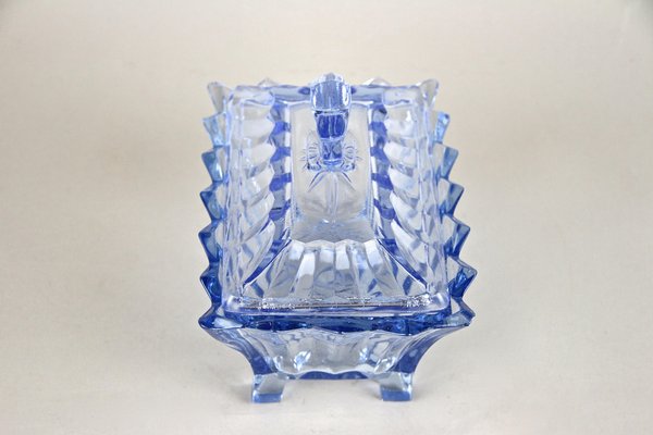 Art Deco Blue Glass Box with Lid, Austria, 1920s-TQA-1322209