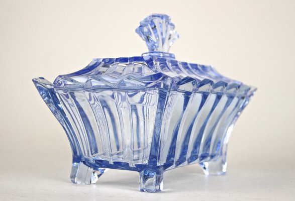 Art Deco Blue Glass Box with Lid, Austria, 1920s-TQA-1322209