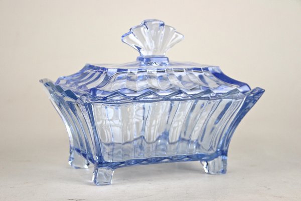 Art Deco Blue Glass Box with Lid, Austria, 1920s-TQA-1322209