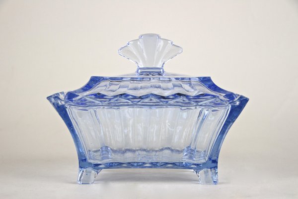 Art Deco Blue Glass Box with Lid, Austria, 1920s-TQA-1322209