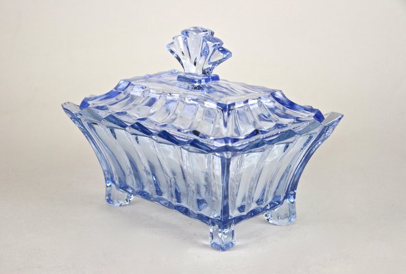 Art Deco Blue Glass Box with Lid, Austria, 1920s-TQA-1322209