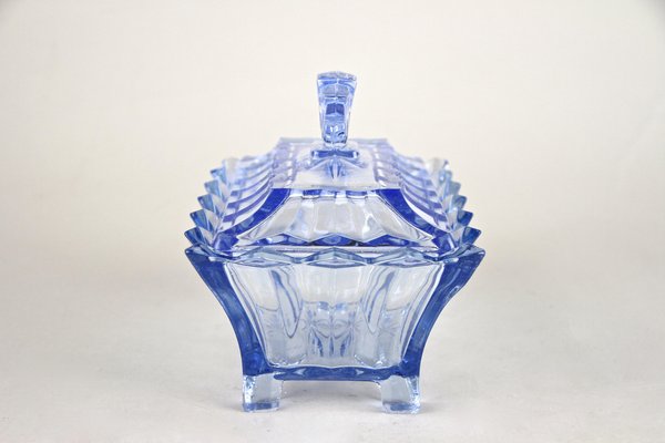 Art Deco Blue Glass Box with Lid, Austria, 1920s-TQA-1322209