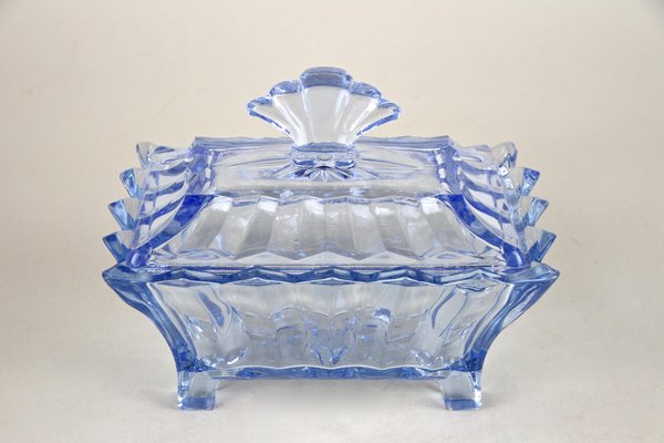 Art Deco Blue Glass Box with Lid, Austria, 1920s-TQA-1322209