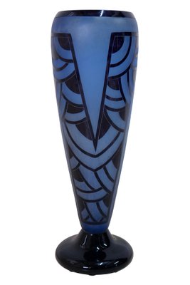 Art Deco Blue Water Vase with Pattern by Schneider, French, 1920s-CXC-1453930