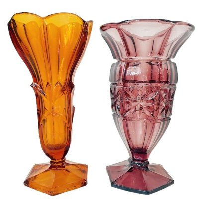 Art Deco Bohemian Purple and Amber Vases in Pressed Glass, 1930s, Set of 2-BMU-1814110