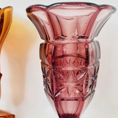 Art Deco Bohemian Purple and Amber Vases in Pressed Glass, 1930s, Set of 2-BMU-1814110