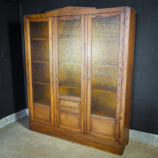 Art Deco Bookcase with Stained Glass Window, 1930s