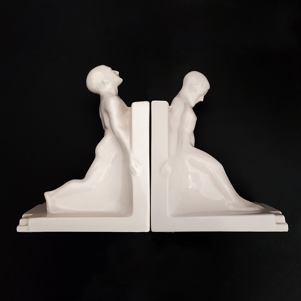 Art Deco Bookends by Godefridus Boonekamp for Plateelbakkerij Schoonhoven, 1930s, Set of 2