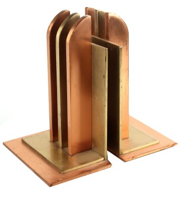 Art Deco Bookends in Copper and Brass by Walter Von Nessen for Chase, 1930s, Set of 2-GUT-2017215