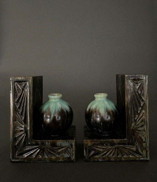 Art Deco Bookends in Earthenware from Pierrefonds, Set of 2