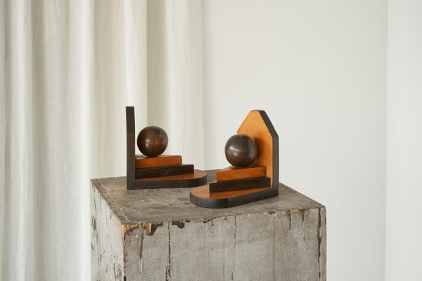 Art Deco Bookends in Wood, 1920s, Set of 2-FEW-2024197