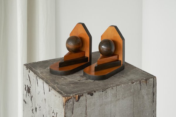 Art Deco Bookends in Wood, 1920s, Set of 2-FEW-2024197